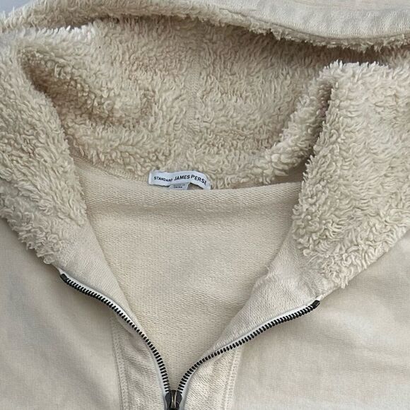 James Perse Cream Cropped Hooded Zip Up Sweatshirt Size Small - Picture 8 of 11